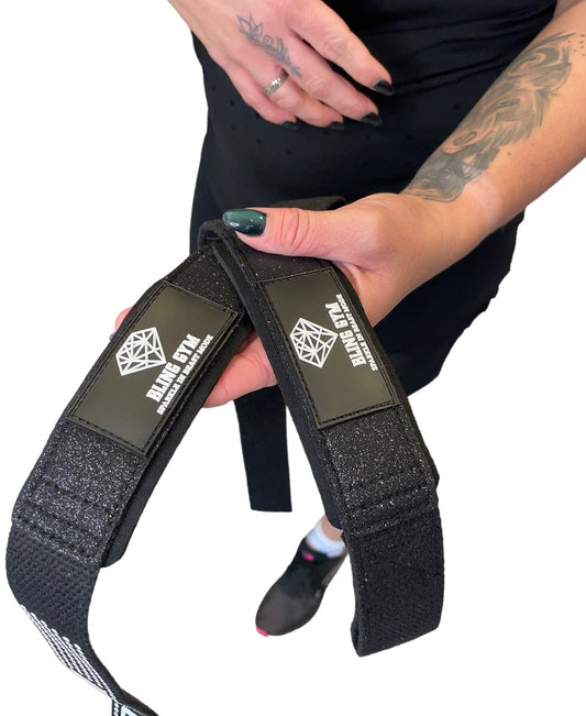 Black Glitter Sparkle Weight Lifting Straps
