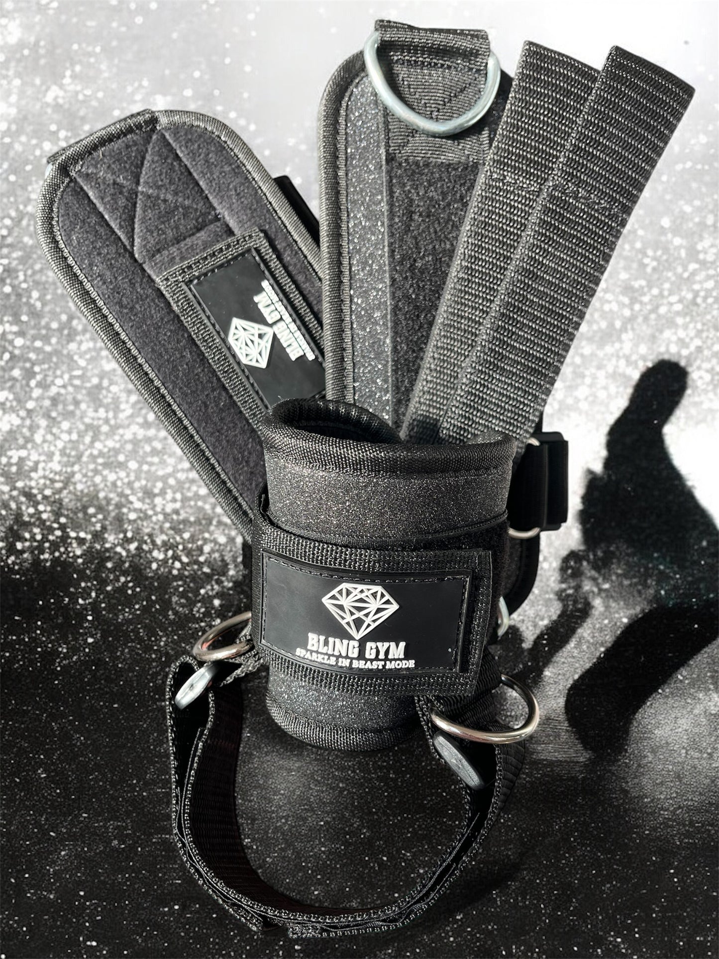 Black Glitter Ankle Straps for cable machines