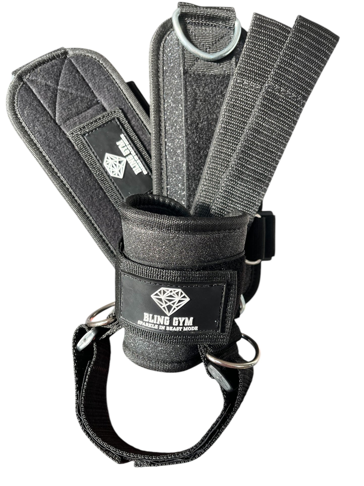 Black Glitter Ankle Straps for Cable Machine workout