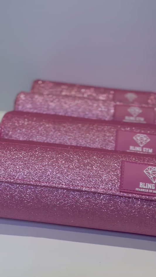 Bling Gym Pink Glitter Barbell Pads - Thick foam for added comfort & velcro closure for secure heavy lifting.