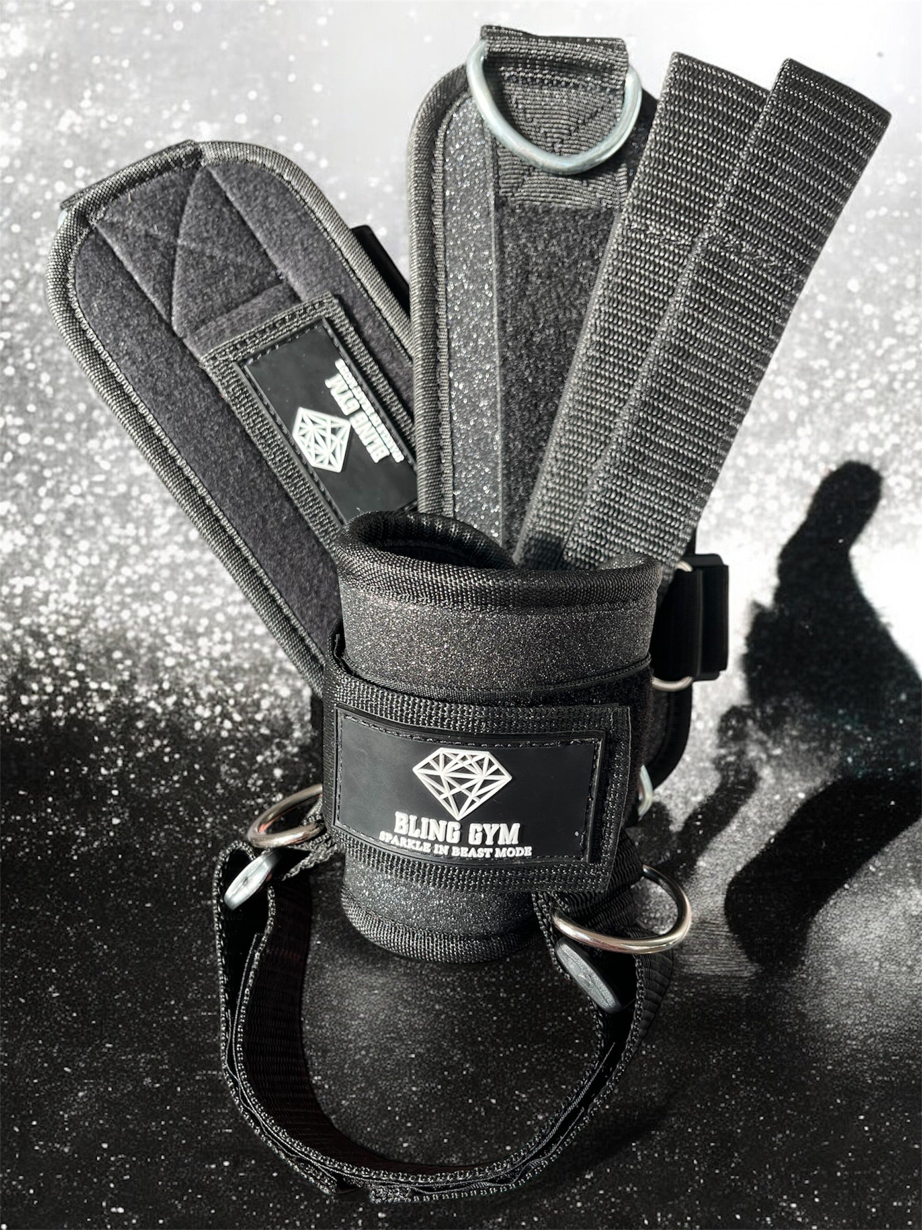 Black Glitter Ankle Straps for cable machines