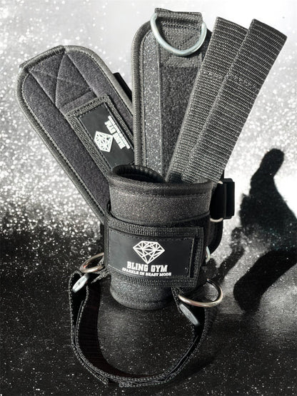 Black Glitter Ankle Straps for cable machines