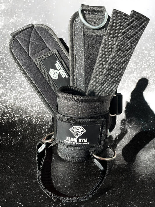 Black Glitter Ankle Straps for cable machines