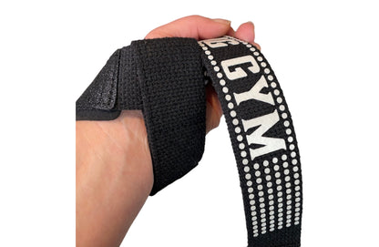 Bling Gym Black Glitter Weight Lifting Straps with silicone grip