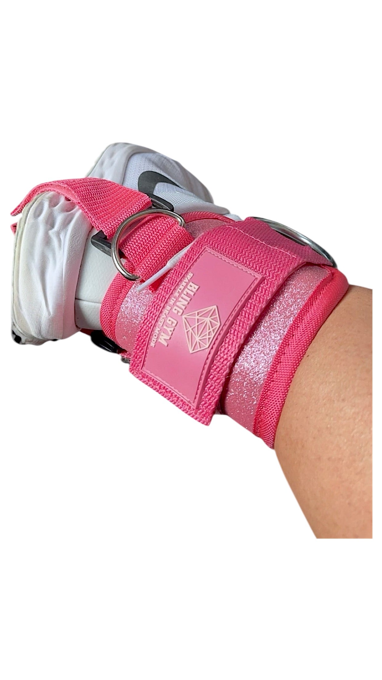 Bling Gym Pink Glitter Ankle Straps with Kickback Support 