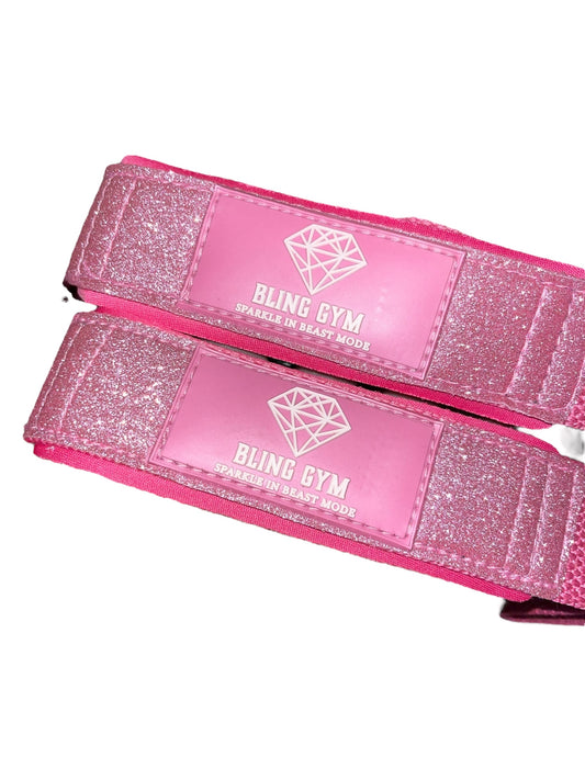 Bling Gym Pink Glitter Weight Lifting Straps with silicone grip for secure cushioned weight lifting