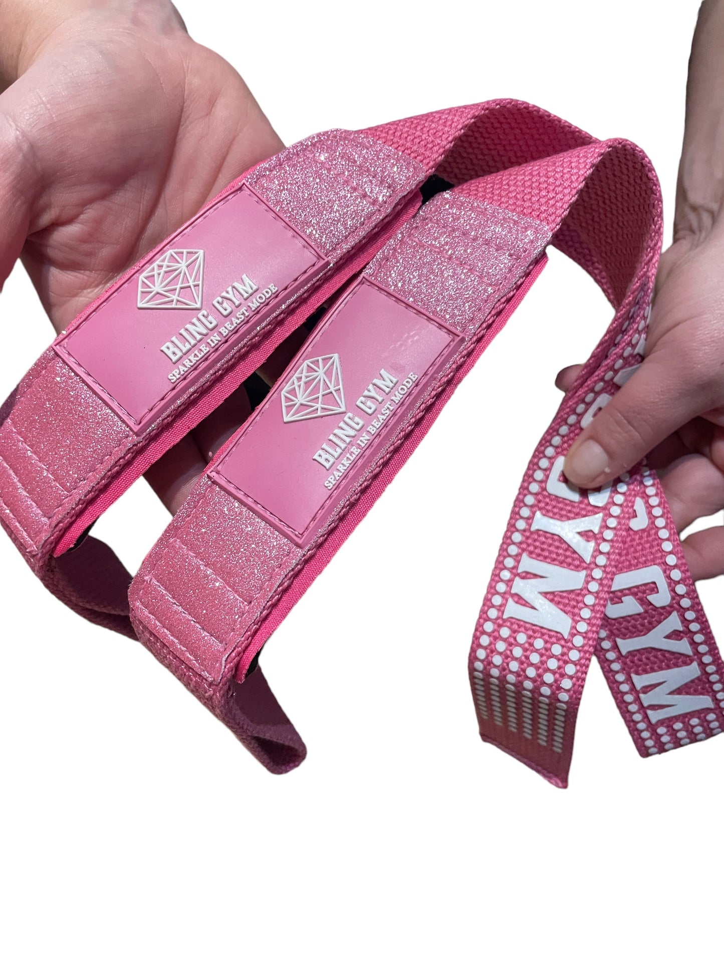 Bling Gym Pink Glitter Weight Lifting Straps with silicone grip