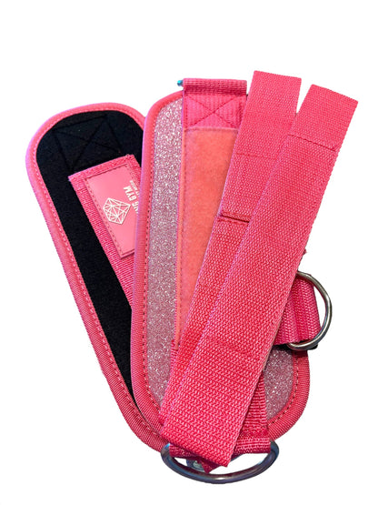 Bling Gym Pink Glitter Ankle Strap with Stabilising Kickback Support – Perfect for Cable Machines